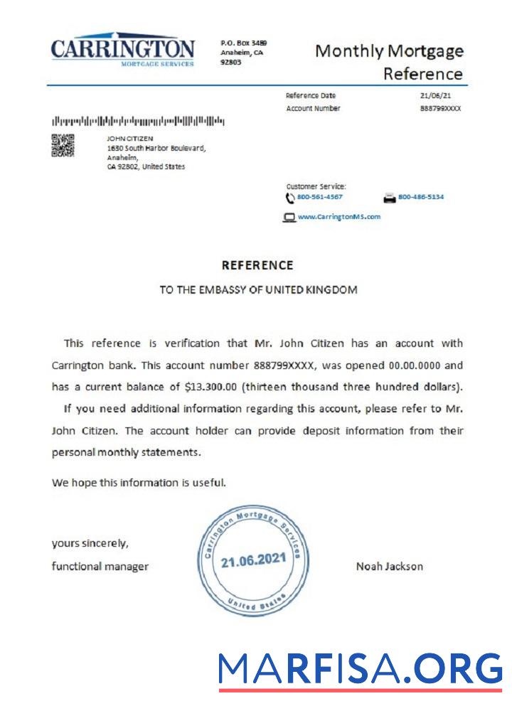 Printable USA Carrington reference sample